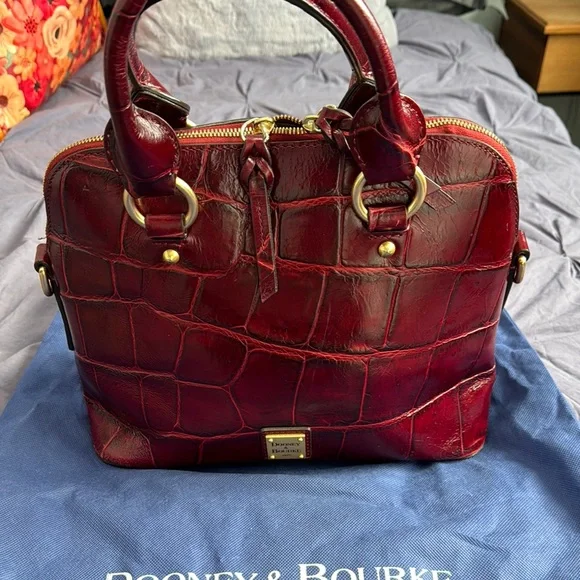 Dooney & Bourke Burgundy Croc-Embossed Satchel - Picture 3 of 13